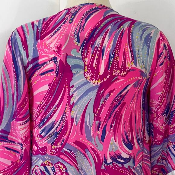 Lilly Pulitzer Noelle Silk Kimono Coverup Magenta Oh My Guava Fringe XS NWT - Picture 8 of 13